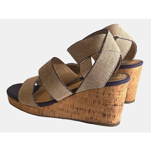 Comfort Est 1946 Womens Ankle Strap Wedge Sandals Size 9 3 1/2" Heel Blue White - Picture 4 of 16